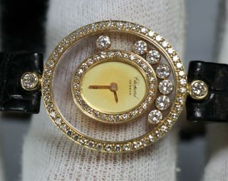 Gorgeous 18k Yellow Gold Happy Chopard Diamond Watch Gold Face Model 6 - 4292