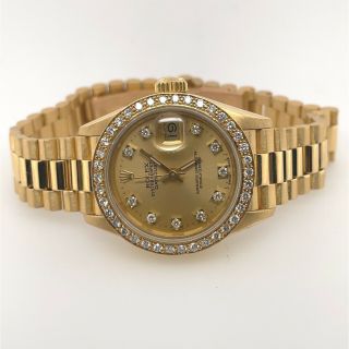 Ladies 1989 Rolex President 69178 Date 18k Yellow Gold & Diamond Wristwatch 26mm