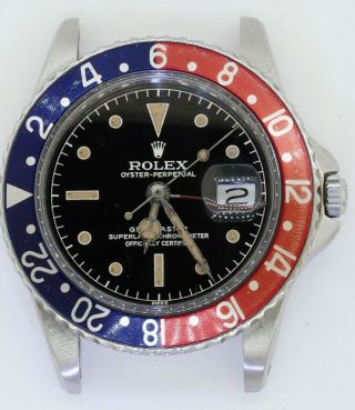 Rolex 1960 GMT 1675 Pepsi Bezel Stainless Steel Automatic Watch with Patina Dial 6