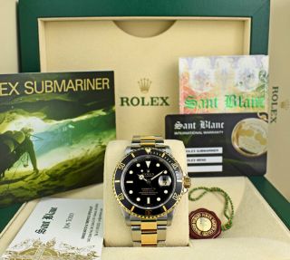 Rolex 18kt Gold Ss Submariner Black Index No Holes 16613 Sant Blanc
