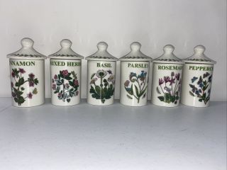 Portmerion Botanic Garden Herbs & Spice Jars Set Of 6 Canisters Container Nib