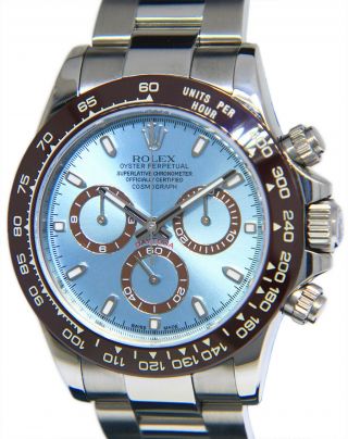Rolex Daytona Chronograph Steel Blue Dial Brown Ceramic Bezel Mens Watch 116520