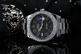 Rolex Datejust II Custom Set Diamond Bezel Stainless Steel 41mm Men ' s Watch 6