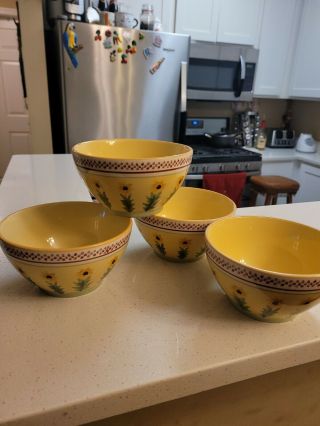 Set Of 4 Pfaltzgraff Pistoulet Deep Cereal Bowls Sunflowers By Jana Kolpen - Ec