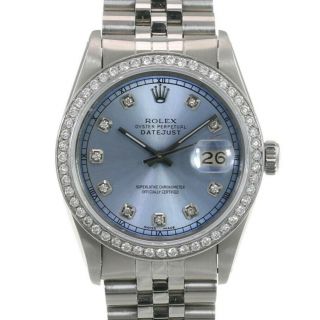 Rolex Oyster Perpetual Datejust Mens Watch Steel Ice Blue Diamond Dial & Bezel