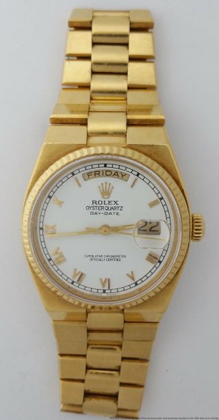 18k Gold Rolex Oysterquartz Day Date 19018 8 Mil Serial Box Booklets Roman Dial 3