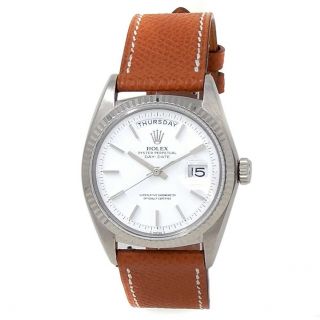 Rolex Day - Date 18k White Gold Brown Leather Automatic White Men 