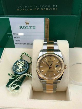 Rolex Datejust 116203 18k Yellow Gold Stainless Steel Box Paper