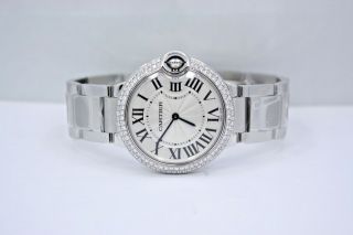 Cartier Ballon Bleu 36mm Stainless Steel Diamond Encrusted Watch W69011z4