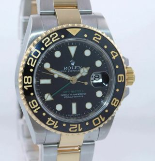2011 PAPERS Rolex GMT - Master 2 Ceramic 116713 Black Two Tone Steel Gold Watch 4
