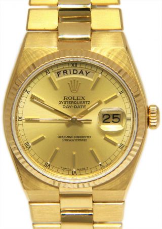 Rolex Day - Date Oysterquartz President 18k Yellow Gold Champagne Mens Watch 19018