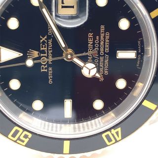 Rolex Submariner Men 18k Yellow Gold & Steel Watch Black Sub No Holes SEL 16613T 3