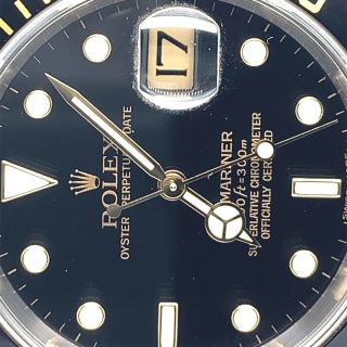 Rolex Submariner Men 18k Yellow Gold & Steel Watch Black Sub No Holes SEL 16613T 4