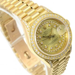 Rolex Ladies Datejust 18k Yellow Gold 69178 Diamond Lugs Diamond Dial Bezel 26mm