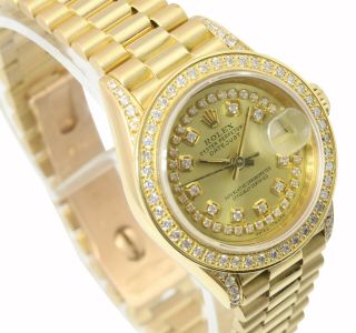 Rolex Ladies Datejust 18k Yellow Gold 69178 Diamond Lugs Diamond Dial Bezel 26mm 2