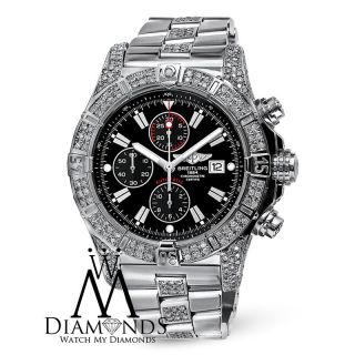 Mens Breitling Avenger A13370 Black Dial Watch Diamond Bezel,  Case,  Lugs
