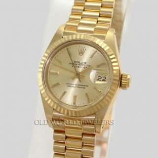 Rolex Lady Datejust President 6917 Champagne Dial 18k Gold W/box Circa 1980