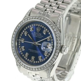 Rolex Men ' s Watch Datejust Stainless Steel Blue Dial Lugs Diamond Bezel 36mm 3