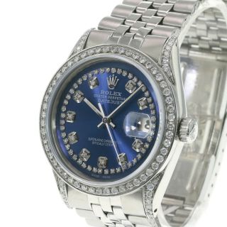 Rolex Men ' s Watch Datejust Stainless Steel Blue Dial Lugs Diamond Bezel 36mm 4