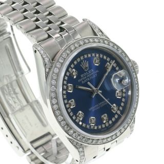 Rolex Men ' s Watch Datejust Stainless Steel Blue Dial Lugs Diamond Bezel 36mm 5