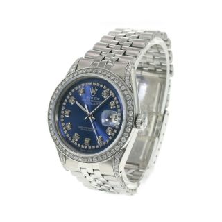 Rolex Men ' s Watch Datejust Stainless Steel Blue Dial Lugs Diamond Bezel 36mm 6