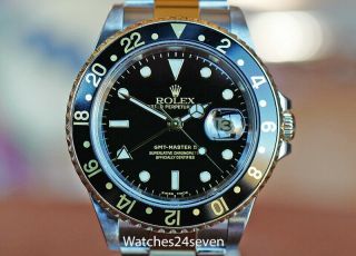 Rolex Master Gmt Ii Two Tone Steel & Yellow Gold Black Dial,  16713,  Box & Papers