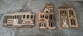 Set Of 3 Victoria Littlejohn Ceramics Sf Victorian Streetcar House Wall Plaque