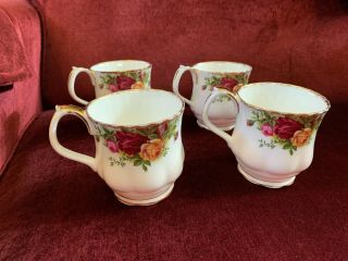 Set Of (4) Royal Albert Fine China Old Country Roses Gold Trim Coffee/tea Mug