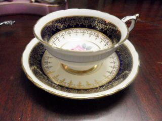 Paragon England Cup And Saucer,  Floral,  Black And Gold Exquisite