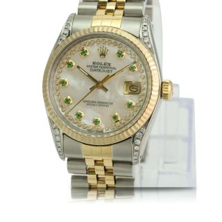 Rolex Mens Datejust 16233 Two - Tone 36mm White Mop Diamond Dial Lugs Watch