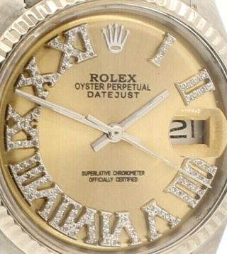 Mens Rolex Oyster Perpetual Date 36mm Gold Roman Dial Diamond Stainless Watch