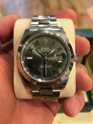 2020 Rolex Datejust 41 Wimbledon Rhodium Grey 41mm Smooth Oyster Watch 126300