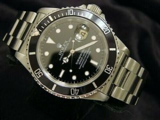 Rolex Submariner Date Stainless Steel Watch Black Dial Bezel Mens Sub