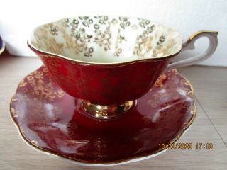 Royal Albert Empress Series Red And Gold Filigree Cup And Saucer Gold Roses