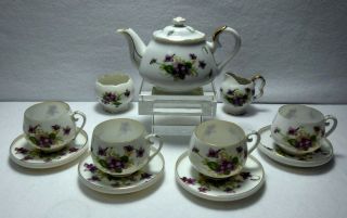 Norcrest Japan Sweet Violets Pattern 12 - Piece Demitasse Tea Set With Teapot,