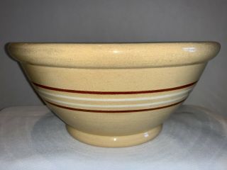 Antique Primitive Yellow Ware Mixing Bowl Brown White Bands Yelloware 10 "