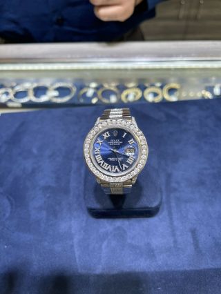 Rolex Mens Oyster Perpetual Datejust Blue Diamond Dial & Bezel