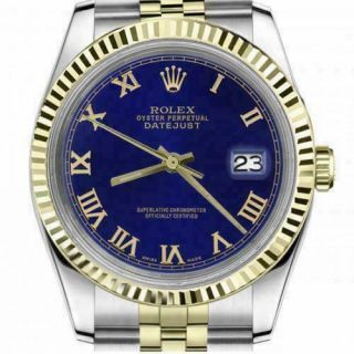 Rolex 36mm Datejust Blue Roman Numeral Dial Two Tone Jubilee Watch Automatic