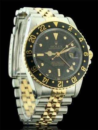 Rolex Gmt Master 16753 18k Yellow Gold & Ss Automatic Watch 1985 Dimple