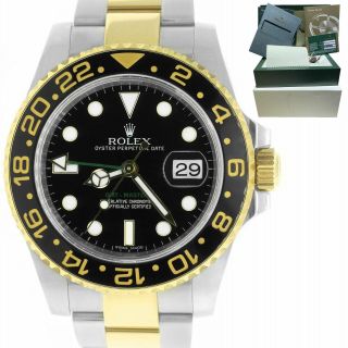 Rolex Gmt - Master Ii Ceramic Black Two - Tone Gold 40mm Watch Full Set 116713
