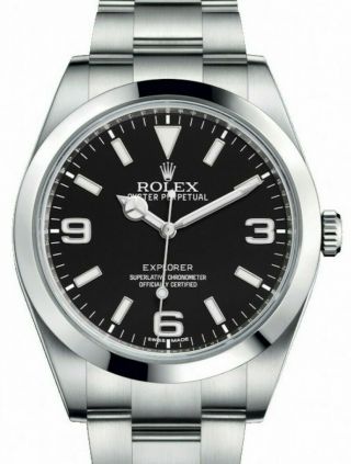 Rolex Explorer Stainless Steel Black Dial Mens 39mm Watch Box/papers 