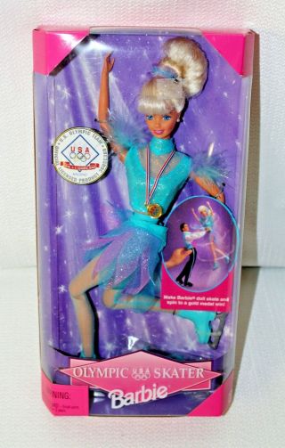 1997 Olympic Usa Skater Barbie Wind - Up To Make Her Spin