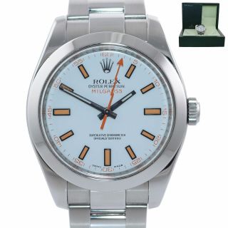 Rolex Milgauss 116400 White Orange Steel Anti - Magnetic 40mm Watch Box