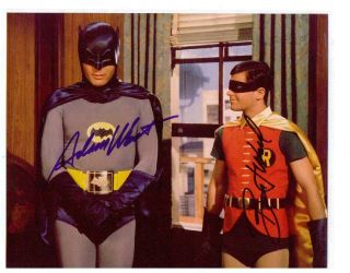 Adam West & Burt Ward Signed 8x10 Color Photo From A Batman Scene W/coa