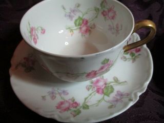 4 Antique HAVILAND & CO LIMOGES France Rose & Floral GILDED TEA CUP & SAUCERS 3