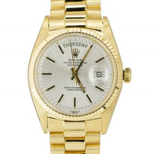 Rolex Day - Date President 36mm Silver Patina Pie - Pan 18k Yellow Gold Watch 1803