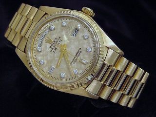 Mens Rolex Day - Date President 18kt 18k Yellow Gold Watch Linen Diamond Dial 1803