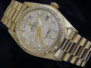 Mens Rolex Day - Date President 18KT 18K Yellow Gold Watch Linen Diamond Dial 1803 2