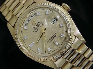 Mens Rolex Day - Date President 18KT 18K Yellow Gold Watch Linen Diamond Dial 1803 3