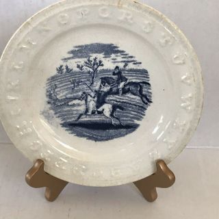 Abc Plate Antique Charles Allerton & Sons Alphabet Transferware Hunting Plate